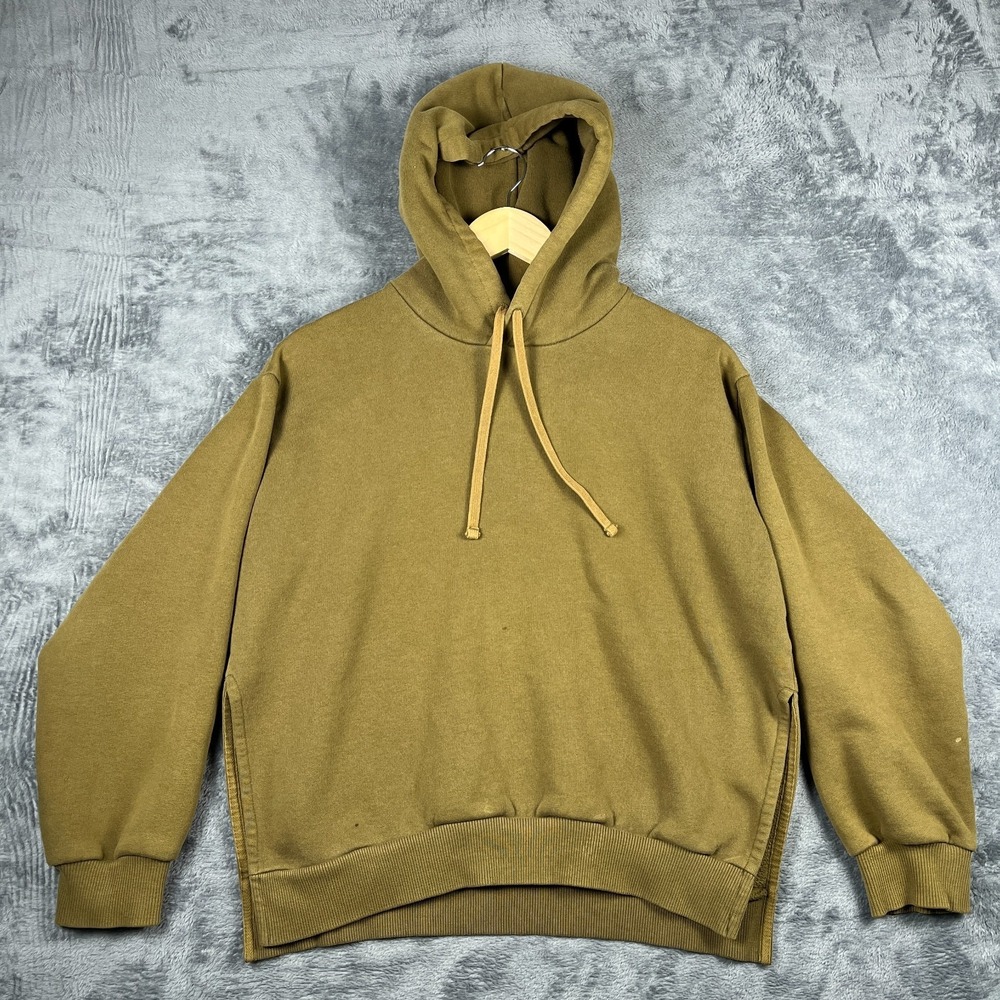 Everlane Hoodie Womens Small Olive Green Fleece Lined Side Slits Relaxed Fit